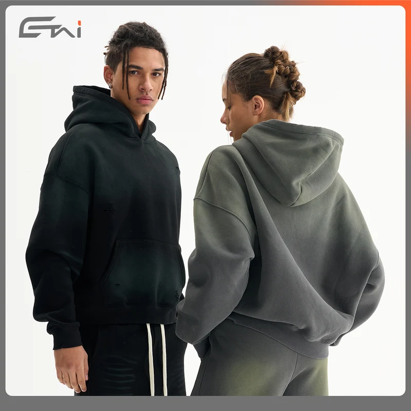 Herren Oversize-Kapuzenpullover im Used-Look mit Kängurutasche und Destroy-Details Nord Taschen