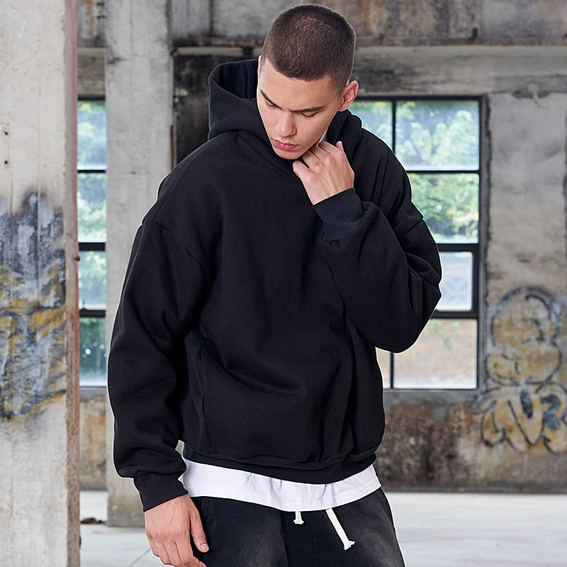 Herren Oversize Kapuzenpullover aus schwerer French-Terry mit Raglanärmeln Nord Taschen