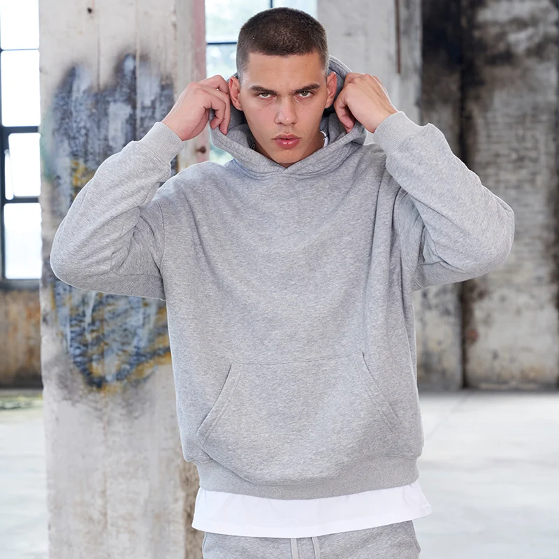 Herren Oversize-Heavyweight Baumwoll-Kapuzenpullover mit Kängurutasche Nord Taschen