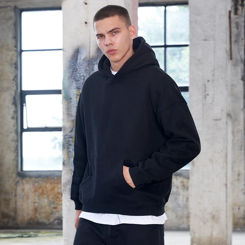 Herren Oversize-Heavyweight Baumwoll-Kapuzenpullover mit Kängurutasche Nord Taschen