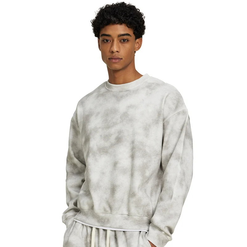 Herren Oversize Batik-Sweatshirt aus Baumwoll-Fleece mit Rundhalsausschnitt Nord Taschen