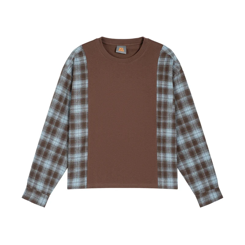 Herren Langarmshirt im Lagenlook mit karierter Flanell-Einsätzen Nord Taschen