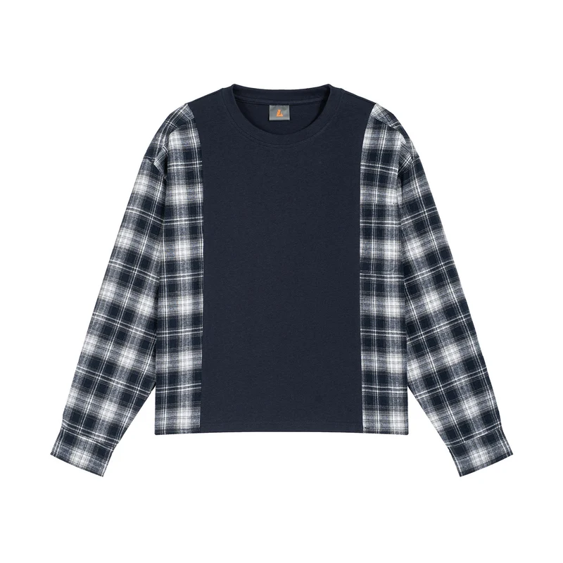 Herren Langarmshirt im Lagenlook mit karierter Flanell-Einsätzen Nord Taschen