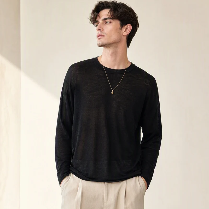 Herren Langarm Feinstrick-Pullover mit weiter Passform Nord Taschen