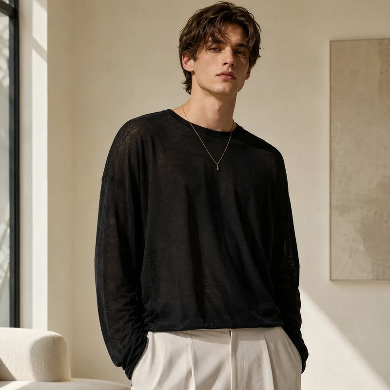 Herren Langarm Feinstrick-Pullover mit weiter Passform Nord Taschen