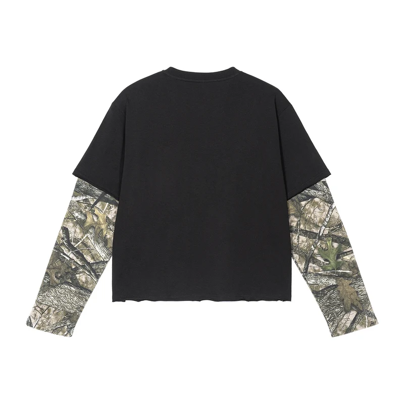 Herren Lagen-Langarm-T-Shirt mit Camouflage-Innensärmeln und Gothic-Print Nord Taschen