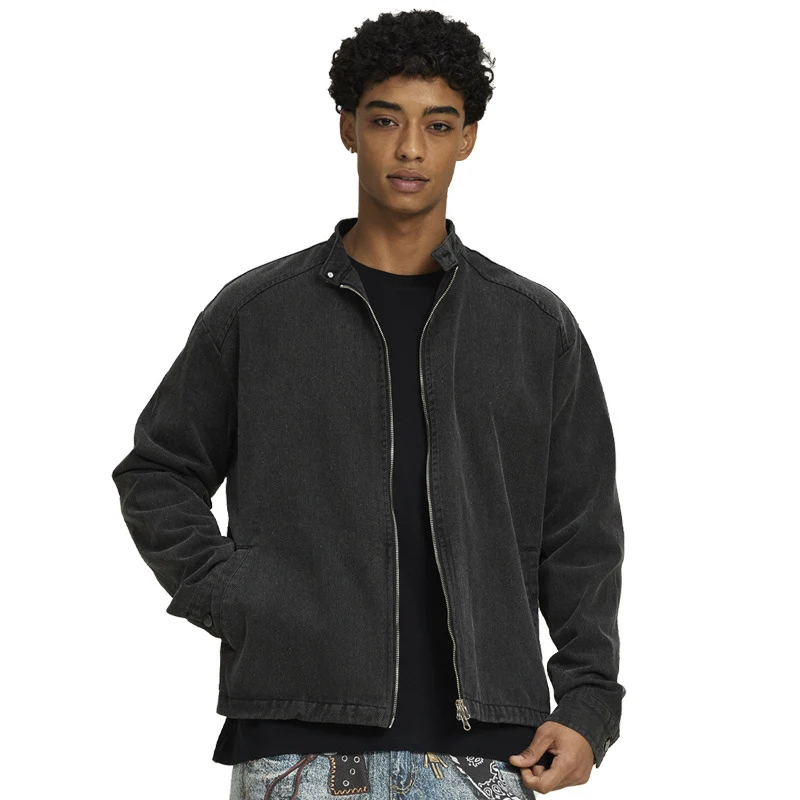 Herren Jeansjacke mit Stehkragen und durchgehendem Reißverschluss Nord Taschen