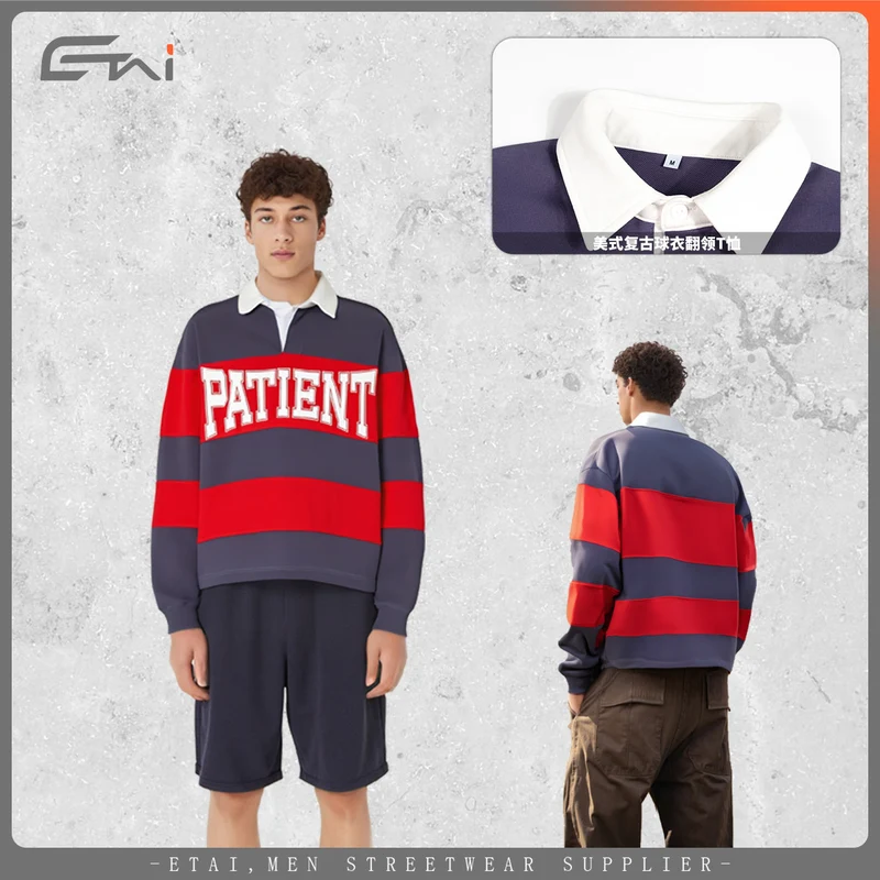 Herren Gestreiftes Rugby-Polo Sweatshirt mit Kontrastkragen und Oversize-Passform Nord Taschen