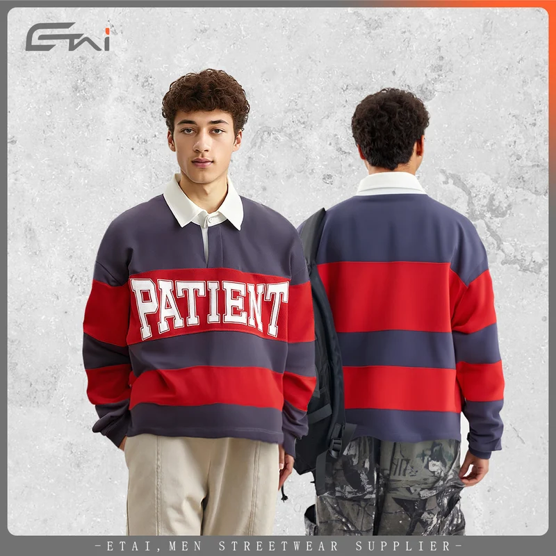 Herren Gestreiftes Rugby-Polo Sweatshirt mit Kontrastkragen und Oversize-Passform Nord Taschen