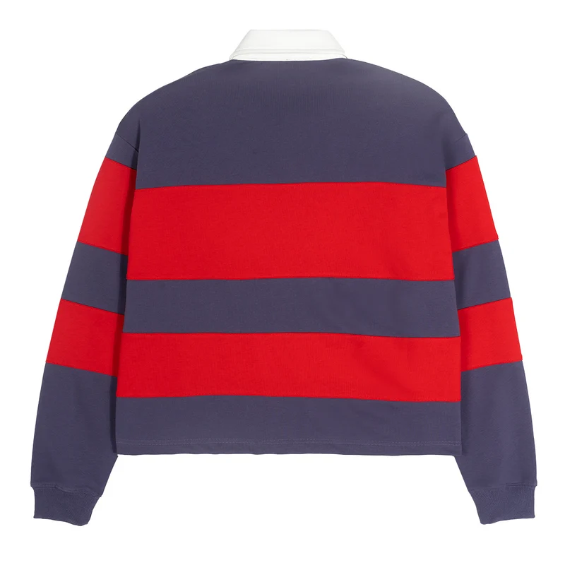Herren Gestreiftes Rugby-Polo Sweatshirt mit Kontrastkragen und Oversize-Passform Nord Taschen