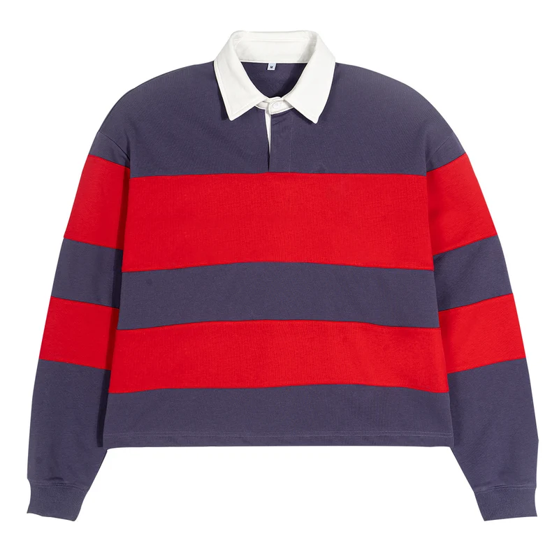 Herren Gestreiftes Rugby-Polo Sweatshirt mit Kontrastkragen und Oversize-Passform Nord Taschen