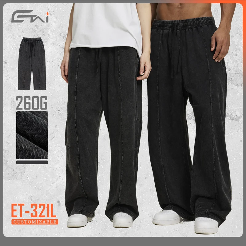Herren Extraweite Baggy-Hose im Stonewashed-Look mit elastischem Kordelbund Nord Taschen