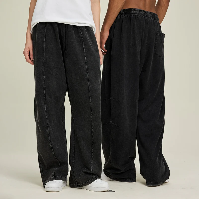 Herren Extraweite Baggy-Hose im Stonewashed-Look mit elastischem Kordelbund Nord Taschen