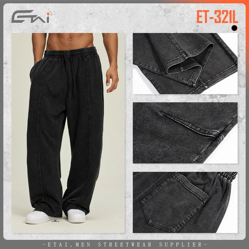 Herren Extraweite Baggy-Hose im Stonewashed-Look mit elastischem Kordelbund Nord Taschen
