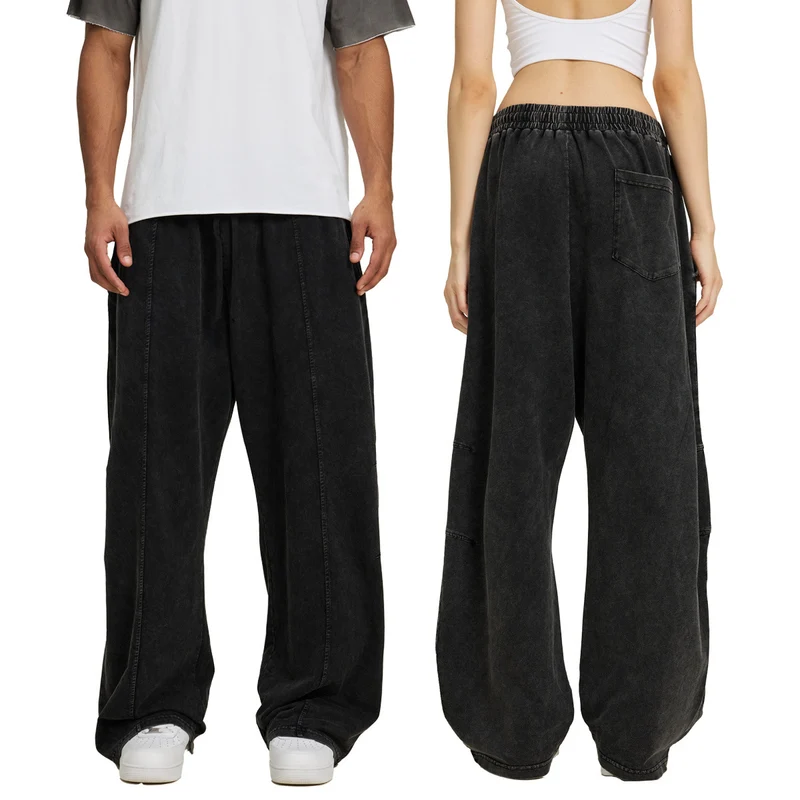 Herren Extraweite Baggy-Hose im Stonewashed-Look mit elastischem Kordelbund Nord Taschen