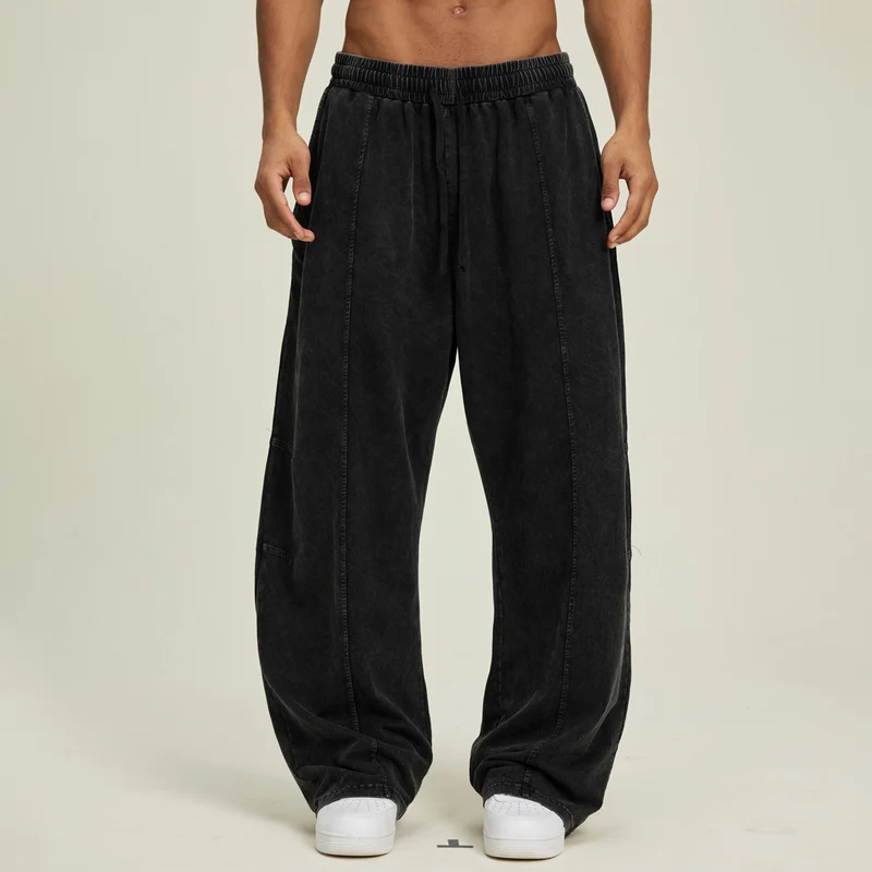 Herren Extraweite Baggy-Hose im Stonewashed-Look mit elastischem Kordelbund Nord Taschen