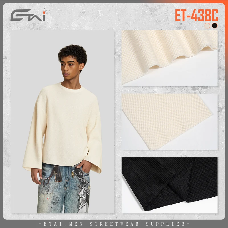 Herren Boxy Waffelstrick-Pullover mit Oversize-Schnitt und Rundhalsausschnitt Nord Taschen