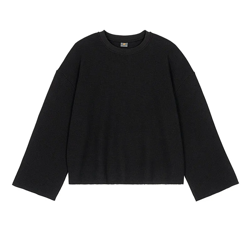 Herren Boxy Waffelstrick-Pullover mit Oversize-Schnitt und Rundhalsausschnitt Nord Taschen