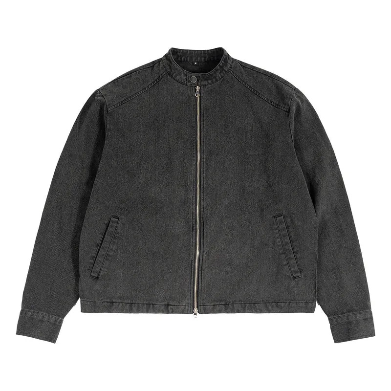 Herren Boxy Denimjacke mit Stehkragen und Zweiwege-Reißverschluss Nord Taschen