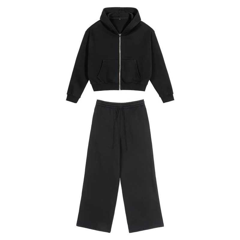 Damen Zweiteiliges Lounge-Set mit Cropped Kapuzen-Zipjacke und weiter hochgeschnittener Sweathose Nord Taschen