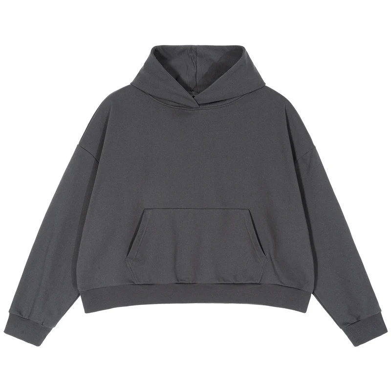 Damen Weit geschnittener Kapuzenpullover mit verkürztem Saum und Kängurutasche Nord Taschen