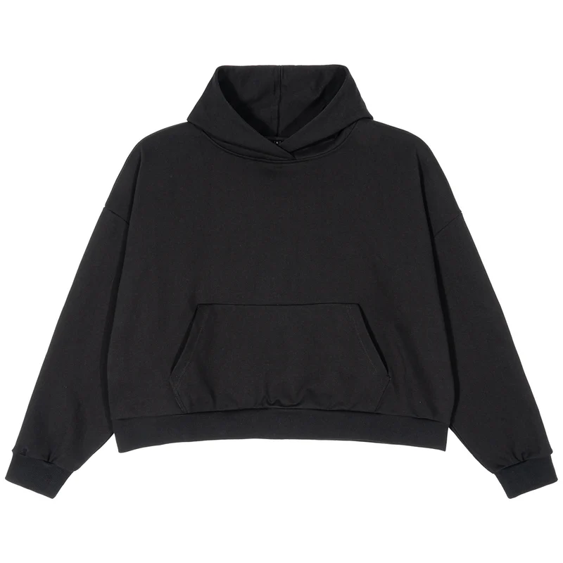 Damen Weit geschnittener Kapuzenpullover mit verkürztem Saum und Kängurutasche Nord Taschen
