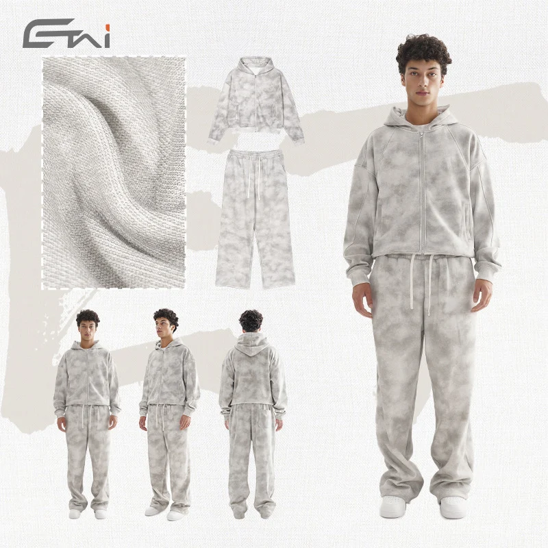 Damen Loungewear-Set aus French-Terry mit Cropped-Reißverschluss-Hoodie und weit geschnittener Sweatpant Nord Taschen