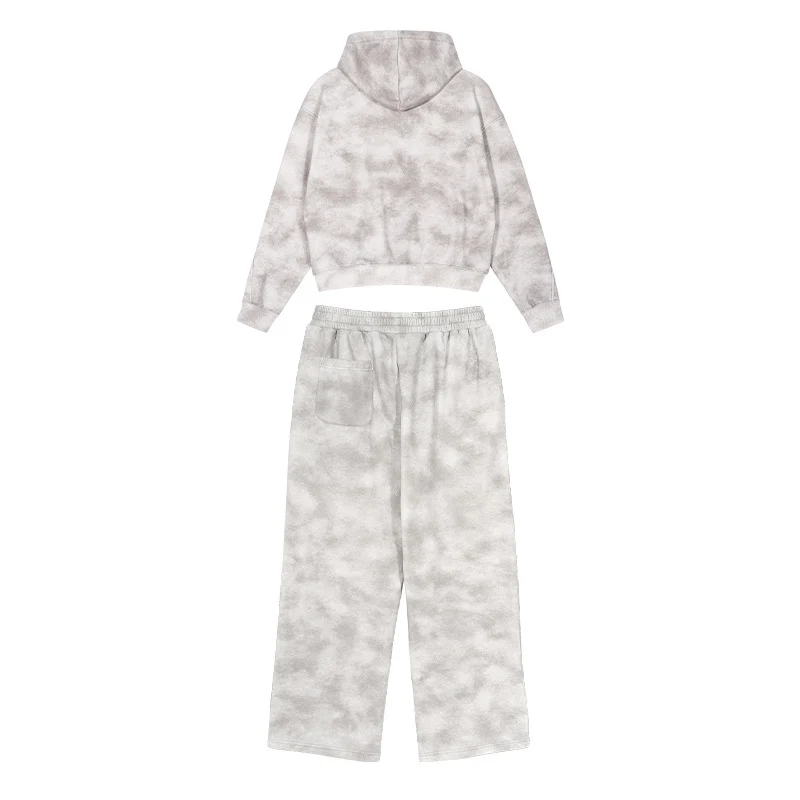 Damen Loungewear-Set aus French-Terry mit Cropped-Reißverschluss-Hoodie und weit geschnittener Sweatpant Nord Taschen
