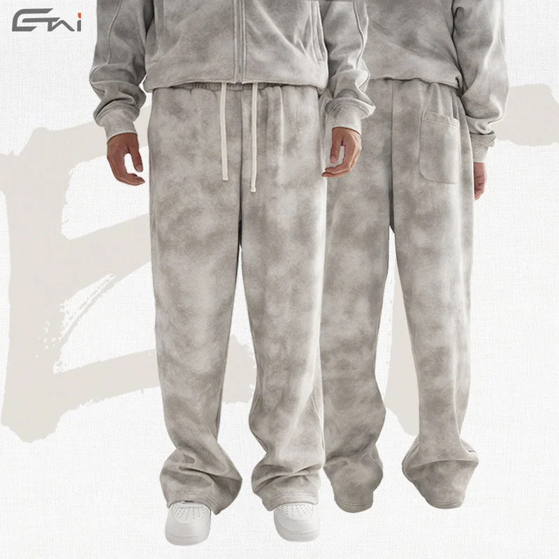 Damen Lässige Sweathose mit geradem Bein, Batik-Effekt und elastischem Bund Nord Taschen