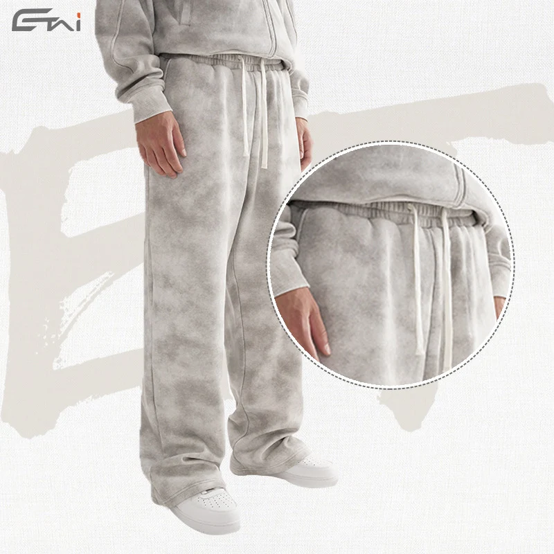 Damen Lässige Sweathose mit geradem Bein, Batik-Effekt und elastischem Bund Nord Taschen