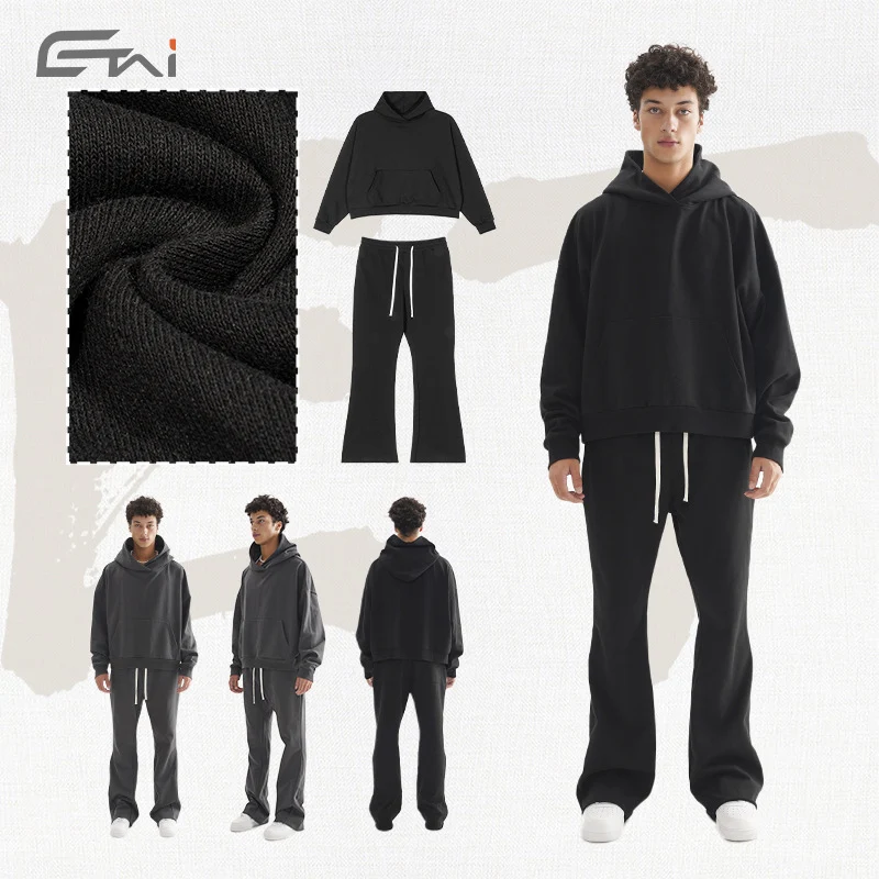 Damen Cropped-Kapuzenpullover und ausgestellte Sweathose Lounge-Set aus French-Terry Nord Taschen