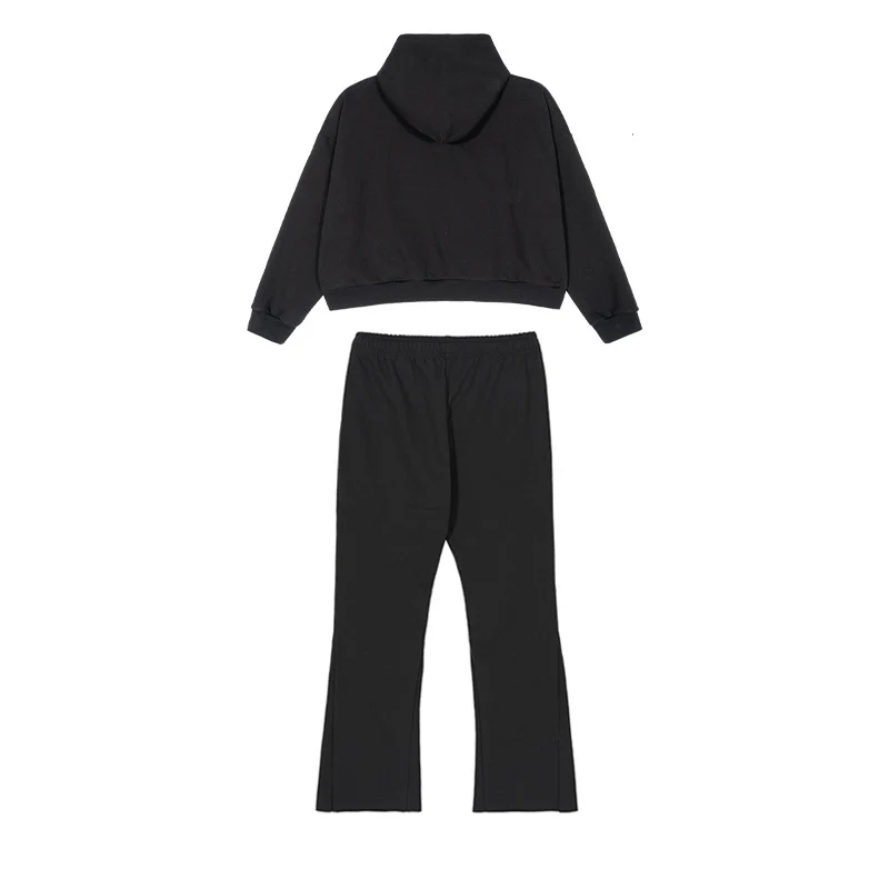 Damen Cropped-Kapuzenpullover und ausgestellte Sweathose Lounge-Set aus French-Terry Nord Taschen