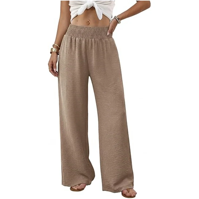 Damen weite Palazzo-Hose mit gerafftem Stretchbund Nord Taschen