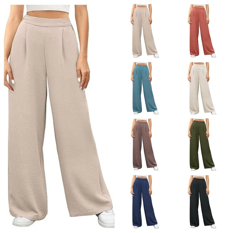 Damen weite High-Waist Palazzo-Hose mit Strukturstoff Nord Taschen