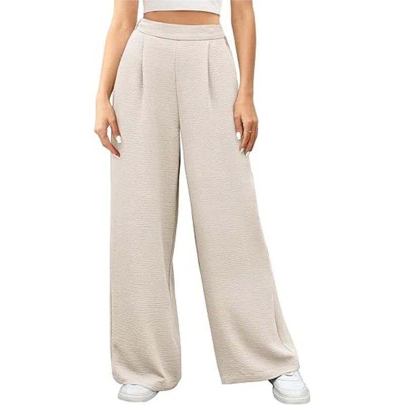 Damen weite High-Waist Palazzo-Hose mit Strukturstoff Nord Taschen