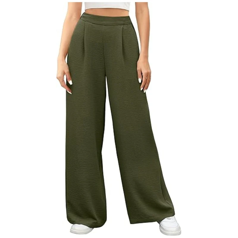 Damen weite High-Waist Palazzo-Hose mit Strukturstoff Nord Taschen