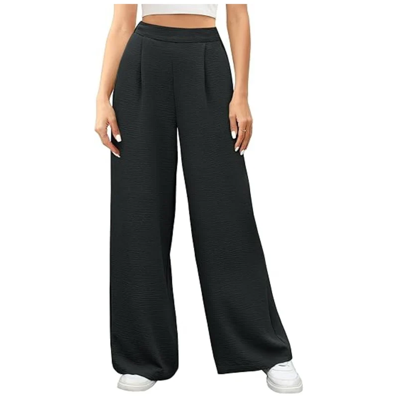 Damen weite High-Waist Palazzo-Hose mit Strukturstoff Nord Taschen