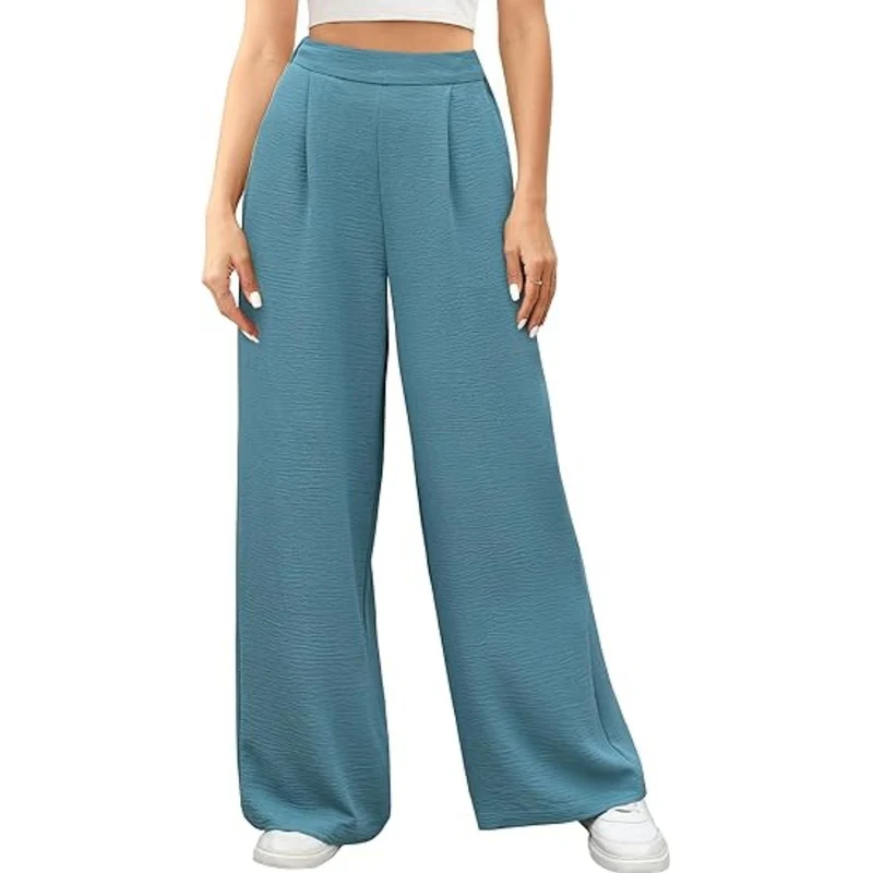 Damen weite High-Waist Palazzo-Hose mit Strukturstoff Nord Taschen