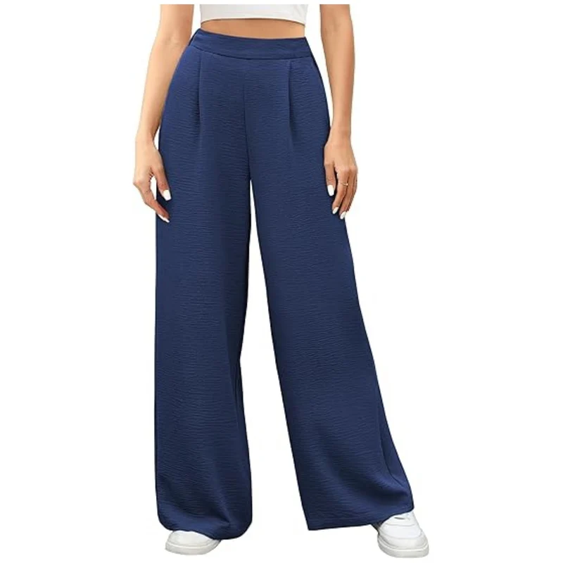 Damen weite High-Waist Palazzo-Hose mit Strukturstoff Nord Taschen