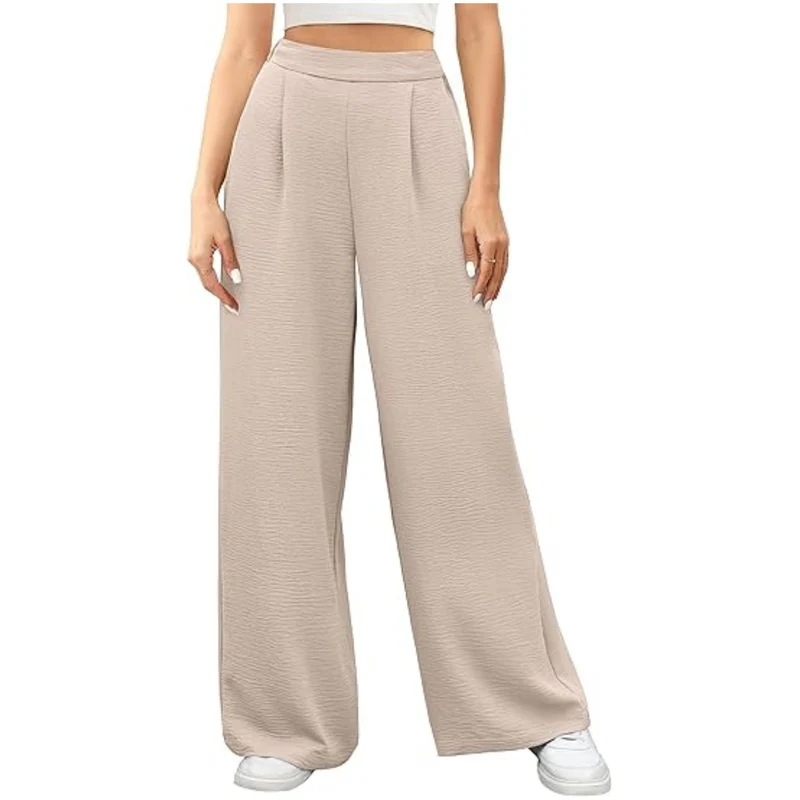 Damen weite High-Waist Palazzo-Hose mit Strukturstoff Nord Taschen