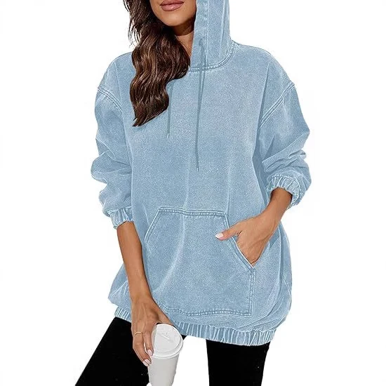 Damen Oversized Kapuzenpullover im Denim‑Look mit Kängurutasche Nord Taschen