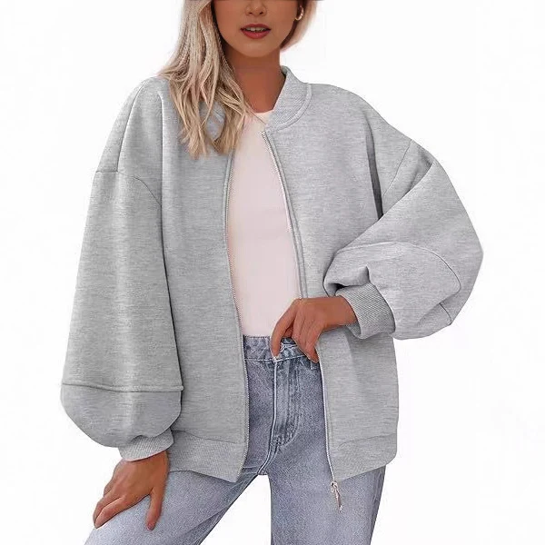 Damen Oversize Bomberjacke mit Ballonärmeln und Reißverschluss Nord Taschen