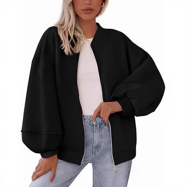 Damen Oversize Bomberjacke mit Ballonärmeln und Reißverschluss Nord Taschen