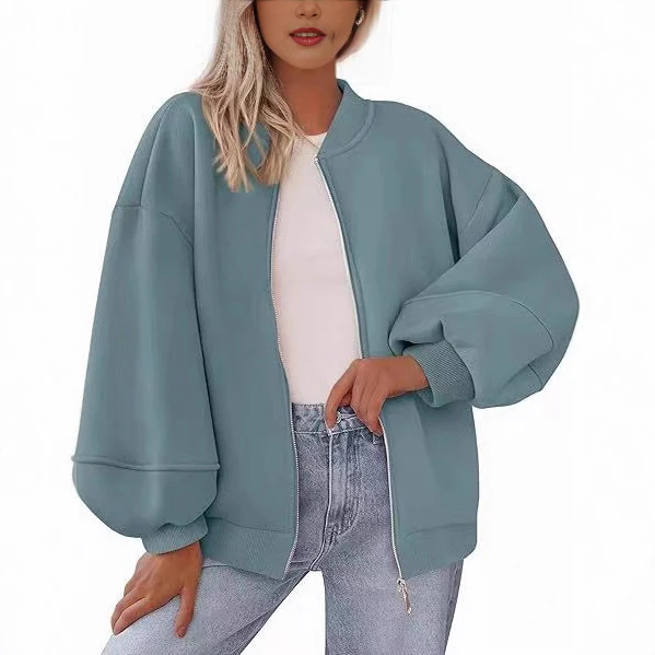 Damen Oversize Bomberjacke mit Ballonärmeln und Reißverschluss Nord Taschen