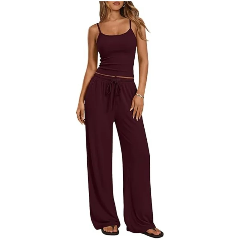 Damen Loungewear-Set aus weichem Viskose-Mix mit Spaghettiträgertop und weiter Jersey-Hose Nord Taschen