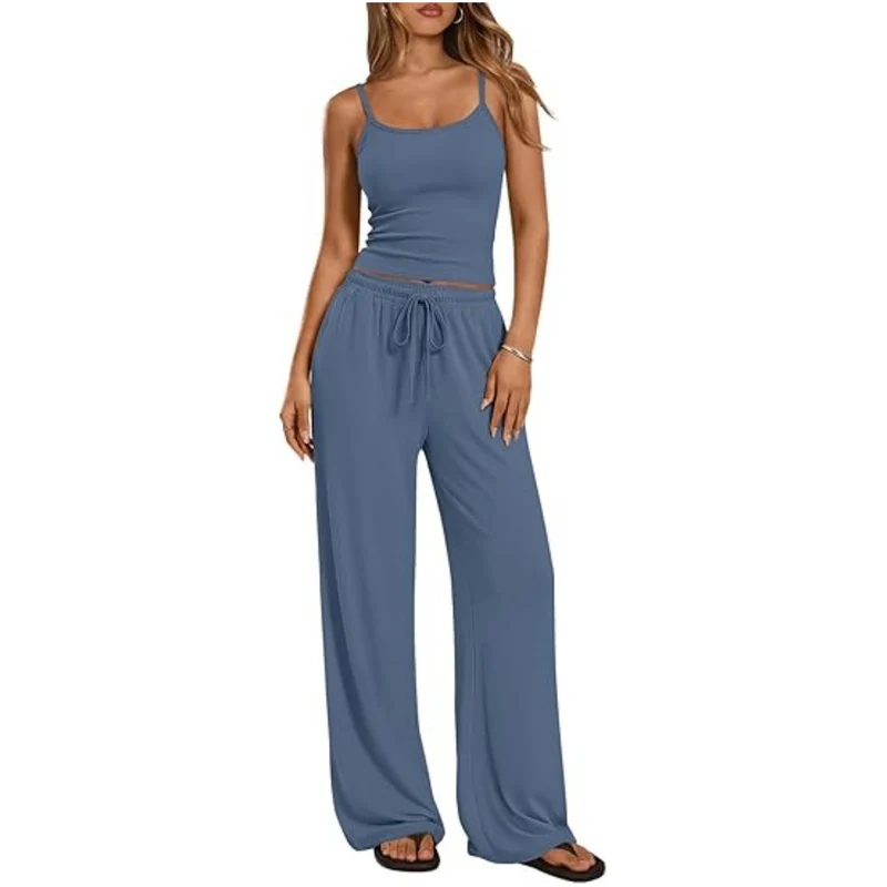 Damen Loungewear-Set aus weichem Viskose-Mix mit Spaghettiträgertop und weiter Jersey-Hose Nord Taschen