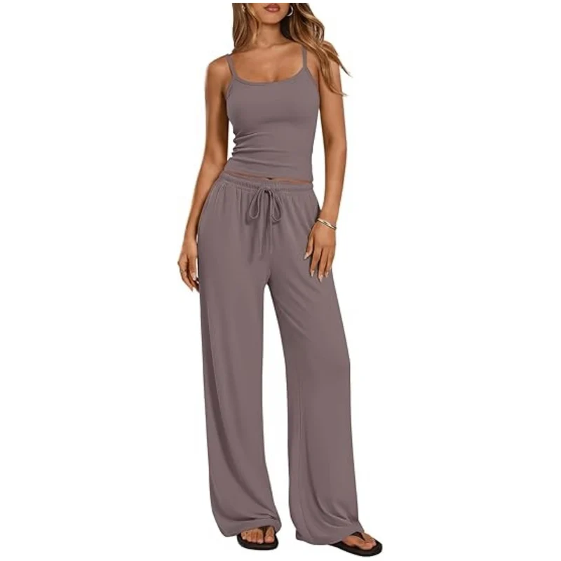 Damen Loungewear-Set aus weichem Viskose-Mix mit Spaghettiträgertop und weiter Jersey-Hose Nord Taschen