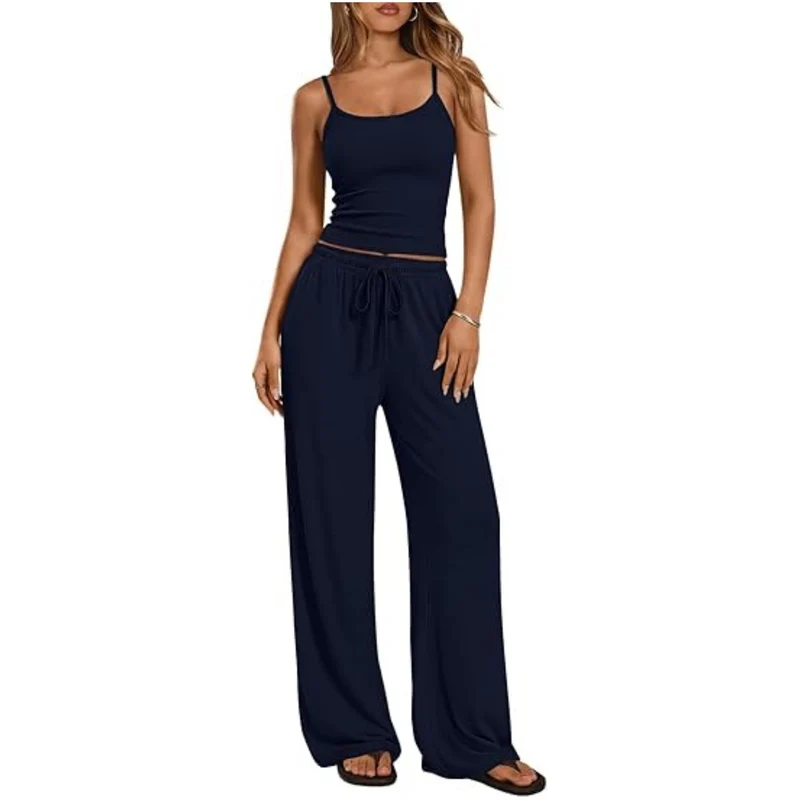 Damen Loungewear-Set aus weichem Viskose-Mix mit Spaghettiträgertop und weiter Jersey-Hose Nord Taschen