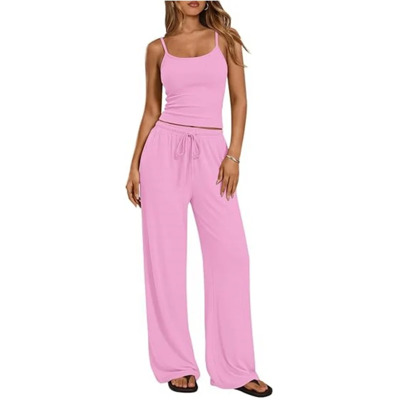 Damen Loungewear-Set aus weichem Viskose-Mix mit Spaghettiträgertop und weiter Jersey-Hose Nord Taschen