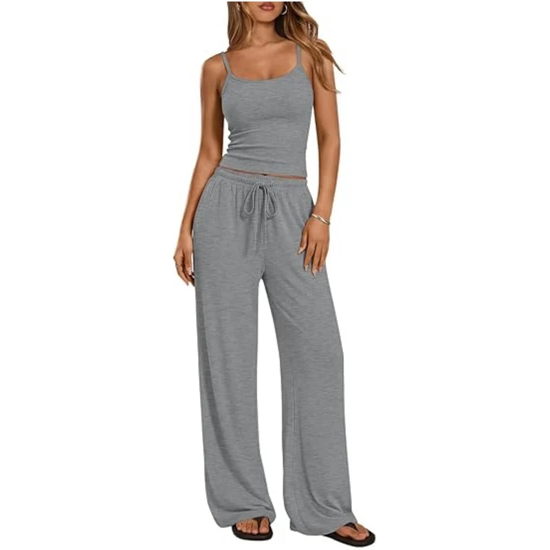 Damen Loungewear-Set aus weichem Viskose-Mix mit Spaghettiträgertop und weiter Jersey-Hose Nord Taschen